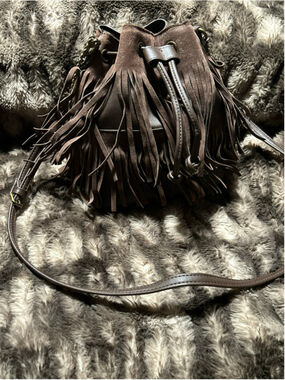 Women's Signature Brown Fringed Bucket Shoulder Bag One Size